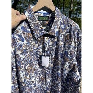 Inserch ICON Paisley Floral Shirt Blue Premium Cotton Mens 4XL NWT